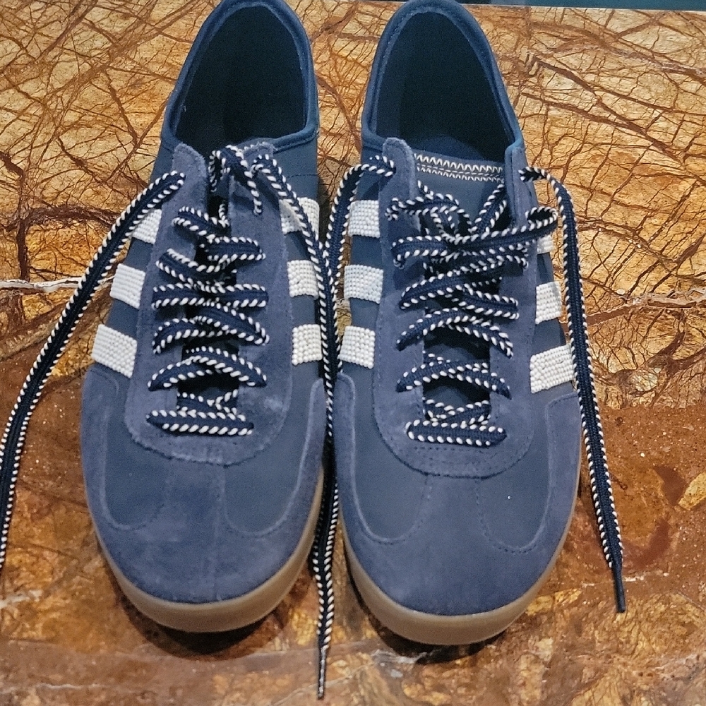 adidas Navy Suede Sneakers with White Stripes